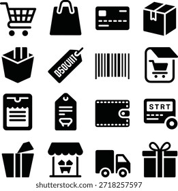 Conjunto de iconos de compras en línea de comercio electrónico