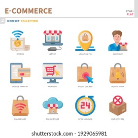 e-commerce and online shopping icon set,color flat style,vector and illustration