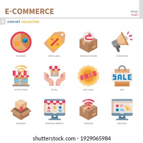 e-commerce and online shopping icon set,color flat style,vector and illustration