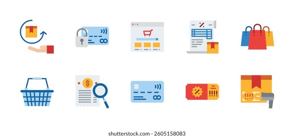 ecommerce online shopping icons. flat color style icon set