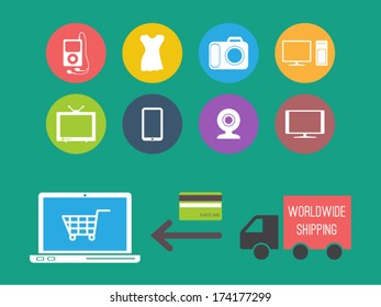 e-commerce, online shopping. Icons set.