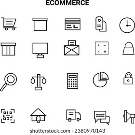 e-commerce online shopping line black  icons set