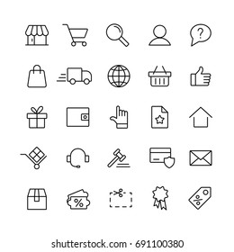 e-commerce online shopping line black 25 icons set