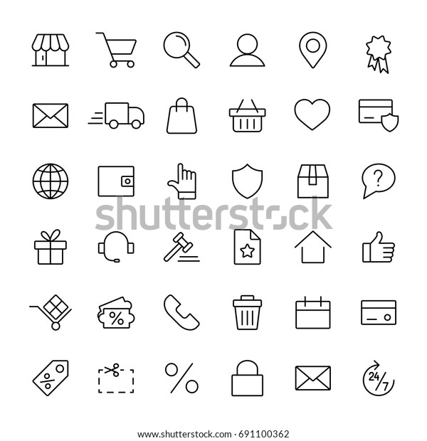 e-commerce online\
shopping line black 36 icons\
set