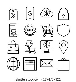 e-commerce online shopping line icon set