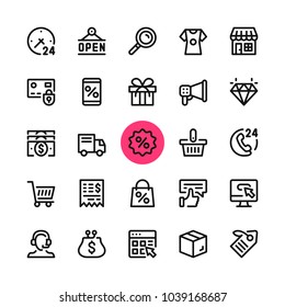 E-commerce, online shopping, ecommerce line icons set. Modern graphic design concepts, simple outline elements collection. 32x32 px. Pixel perfect. Vector line icons