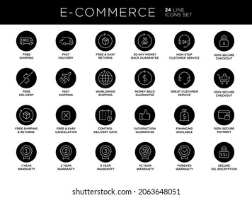 E-commerce, online shopping line icons set. Modern graphic design concepts, simple outline elements collection.