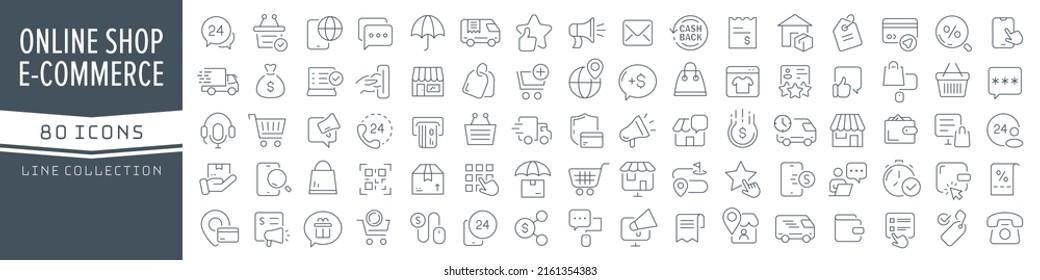 E-commerce and online shopping line icons collection. Big UI icon set in a flat design. Thin outline icons pack. Vector illustration EPS10