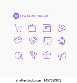 E-commerce, online shopping  - minimal thin line web icon.modern icon set Outline icons collection. Simple vector illustration. - Vector. buy, wallet, sale, discount, list, gift icon