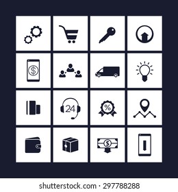 E-commerce, online shopping, payments, square flat icons vector illustration, eps10, easy to edit
