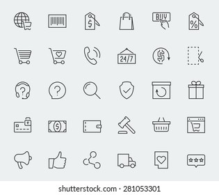 E-commerce and online shopping related vector icon set 