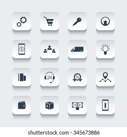 E-commerce, online shopping, rounded square icons pack, vector illustration