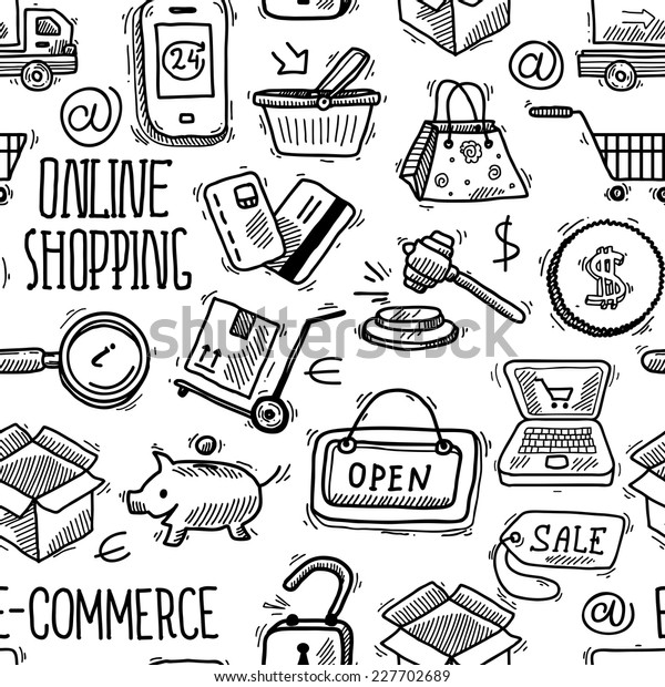 Ecommerce Online Shopping Sketch Black White Stock Vector