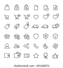 e-commerce online shopping symbols line black icons set