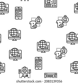 Ecommerce And Online Shopping Vector Seamless Pattern Thin Line Illustration