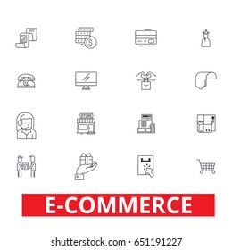 E-commerce, online shopping, website, internet, cart, e-business, e-learning line icons. Editable strokes. Flat design vector illustration symbol concept. Linear signs isolated on white background