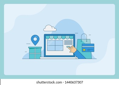 E-commerce - Online Shopping website - Online Store - flat outline design vector illustration with icons