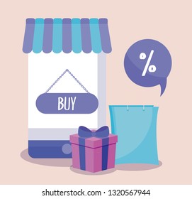 ecommerce online with smartphone and icons