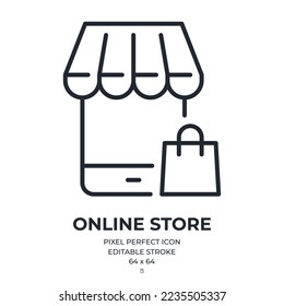 Ecommerce and online store editable stroke outline icon isolated on white background flat vector illustration. Pixel perfect. 64 x 64.