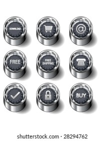 E-commerce and online store icons on modern rubber vector button set