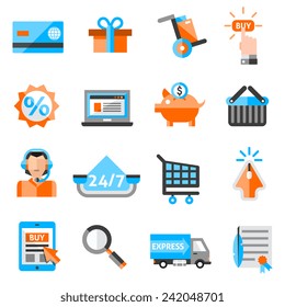 E-commerce online store retail and delivery service icons set isolated vector illustration