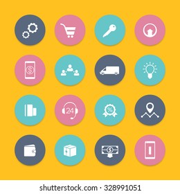 E-commerce, online store, shop, website, round icons pack, vector illustration