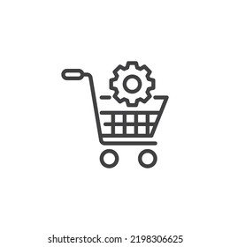 E-commerce optimization line icon. linear style sign for mobile concept and web design. Shopping cart and gear outline vector icon. Symbol, logo illustration. Vector graphics