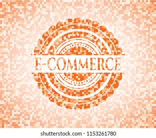 e-commerce orange tile background illustration. Square geometric mosaic seamless pattern with emblem inside.