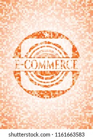 e-commerce orange tile background illustration. Square geometric mosaic seamless pattern with emblem inside.
