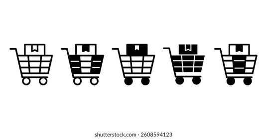 Ecommerce Order Icon Animation Black Shopping Cart with Boxes Vector Design