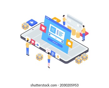 E-Commerce Order on Mobile Isometric Illustration. Suitable for Mobile App, Website, Banner, Diagrams, Infographics, and Other Graphic Assets.
