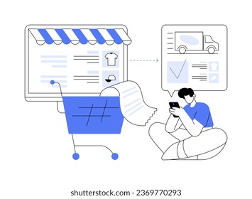 E-Commerce order processing abstract concept vector illustration. Man gets shipping notifications, software to automate business processes, IT technology, machine learning abstract metaphor.