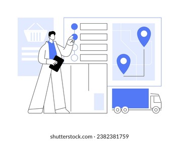 E-Commerce-Bestellung verarbeitet einzelne Cartoon-Vektorgrafiken. Der Mensch erhält Benachrichtigungen, Software zur Automatisierung von Geschäftsprozessen, IT-Technologie, maschinelles Lernen, Vektorgrafik.