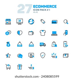 E-Commerce Outline Color Icon Pack #1, Lineal Color E-Commerce Vektorsymbol Set