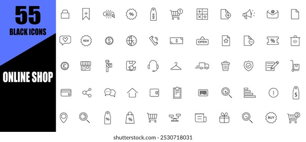 Ecommerce outline icon set. Online shopping and delivery elements. black icons.