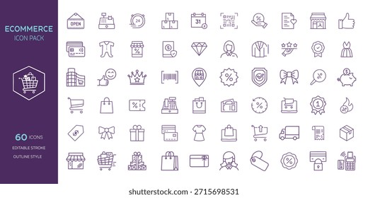 Ecommerce Outline Icon Set for Online Shopping.