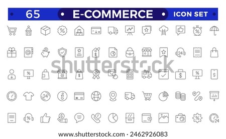 E-commerce outline icon set. Online shopping and delivery elements.E-Commerce set of in-line style. for mobile apps. Business, shop, digital marketing, bank card, gifts, delivery,money,discount
