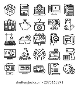 vector de conjunto de iconos de esquema de comercio electrónico