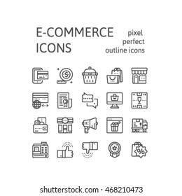 E-COMMERCE ; Outline icons , pictogram and symbol collection.