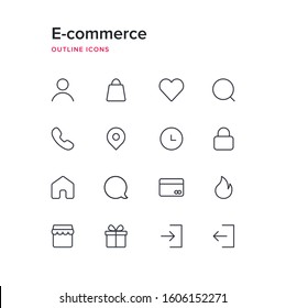 E-commerce outline icons. Set of vector line icons. Simple thin line design.