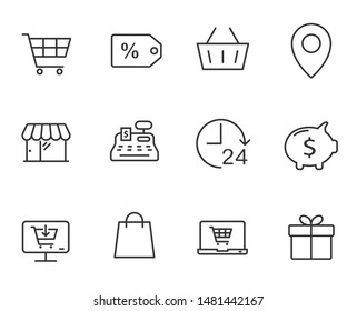 e-commerce outline vector icons set isolated on white background. business commerce comcept. e commerce flat icons for web, mobile and ui design.
