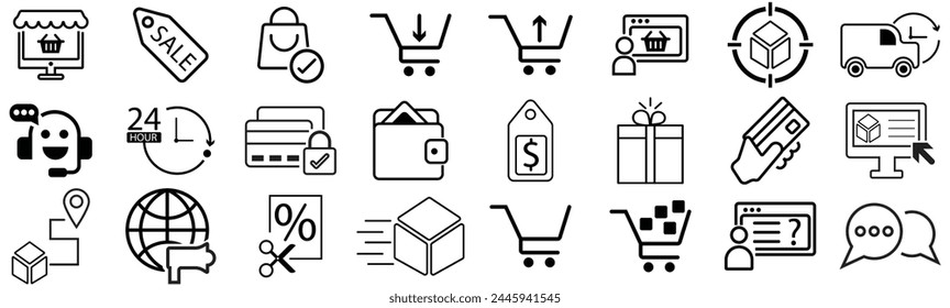 E-commerce. Outline web icons set