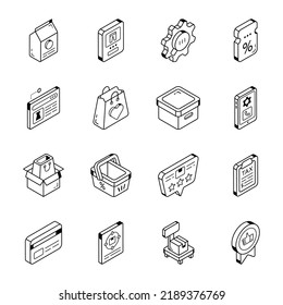 Ecommerce and Packaging Outline Icons 