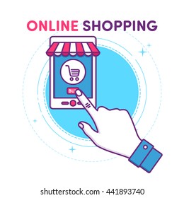 E-commerce, pay online and online shopping concept. Infographic concept with place for text