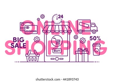 E-commerce, pay online and online shopping concept. Infographic concept with place for text