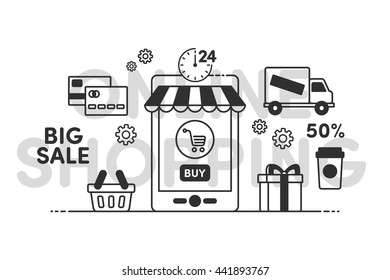 E-commerce, pay online and online shopping concept. Infographic concept with place for text
