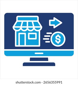 Ilustración vectorial plana del icono azul del pago del comercio electrónico