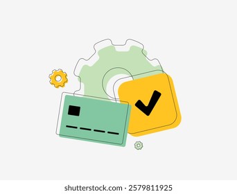 E-commerce Payment Gateway Integrations. Mobile Payment Processing, accept bank card payments on ecommerce website. Outline flat design vector illustration with icons