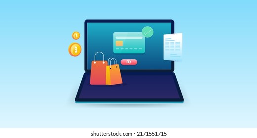 eCommerce payment, Secure ecommerce payment gateway, Pay securely, Online payment with credit card - 3D style vector illustration with icons