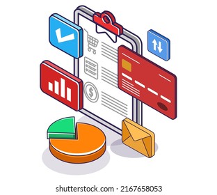 E-commerce payment transaction analysis in isometric